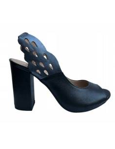 Czółenka czarne skóra bez palcy obcas klocek wesele...