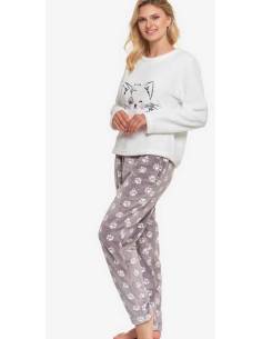 Piżama damska biała szara ciepła miła polarowa dł,...