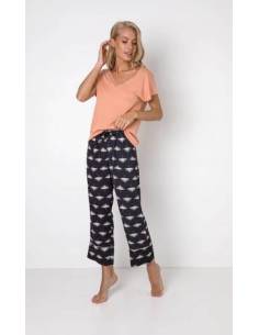 Piżama damska krótki rękaw długie spodnie brzoskwiniowa...