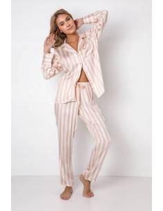 Piżama damska długi rękaw długie spodnie różowa w białe... 2