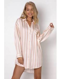 Koszula nocna rózowa w białe paski zapinana na guziki...