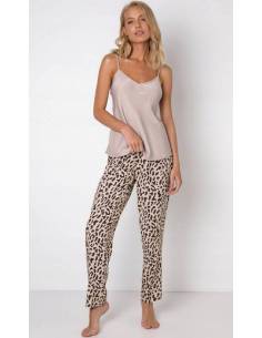 Piżama damska na ramiączkach długie spodnie beżowa...