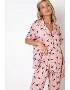 Piżama damska rozpinana krótki rękaw dł. spodnie koty... 2