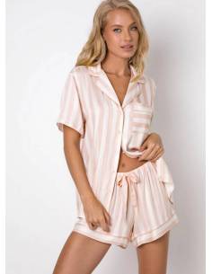 Piżama damska krótki rękaw spodenki różowa w białe paski...