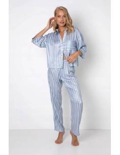 Piżama damska długi rękaw długie spodnie niebieska...