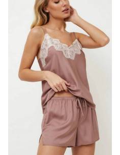 Piżama damska ciemny róż dwuczęściowa top spodenki...