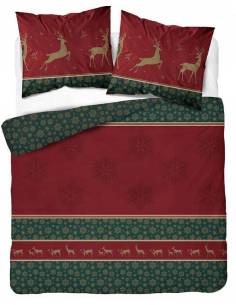 Pościel bawełna 160X200 czerwona świąteczna renifery...