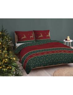 Pościel bawełna 160X200 czerwona świąteczna renifery... 2