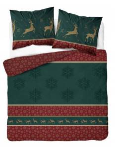 Pościel bawełna 160X200 zielona świąteczna renifery krata...