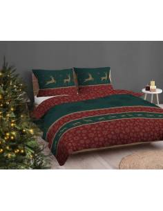 Pościel bawełna 160X200 zielona świąteczna renifery krata... 2