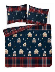 Pościel 160X200 niebieska bawełna świąteczna pierniki...