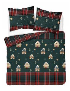 Pościel bawełniana 160X200 zielona świąteczna pierniki...