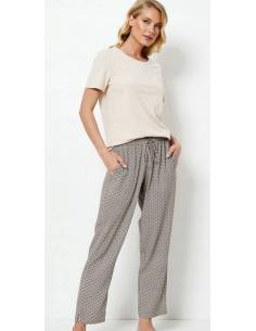 Piżama damska beżowa brąz krótki rękaw długie spodnie...