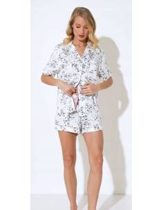 Piżama damska biała rozpinana wzór krótki rękaw kr.... 2