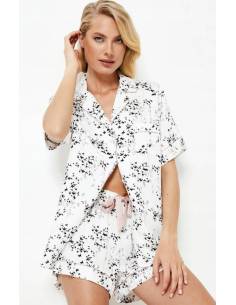 Piżama damska biała rozpinana wzór krótki rękaw kr....