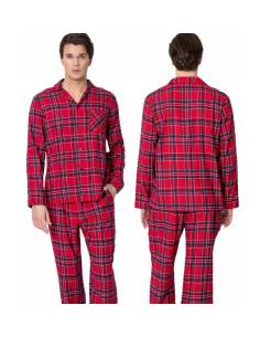 Piżama męska bawełniana rozpinana czerwona kratka... 2