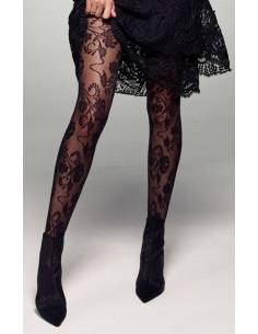 Rajstopy czarne koronkowe wzór w kwiaty ażurowe Veneziana... 2