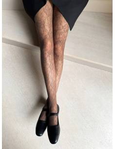 Rajstopy brązowe koronkowe wzór kwiatowy ażurowe...