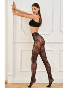 Rajstopy czarne koronkowe wzór kwiatowy ażurowe Veneziana...