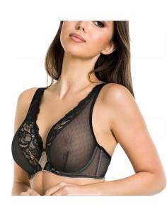 Biustonosz czarny miękki soft braletka koronka tiul...