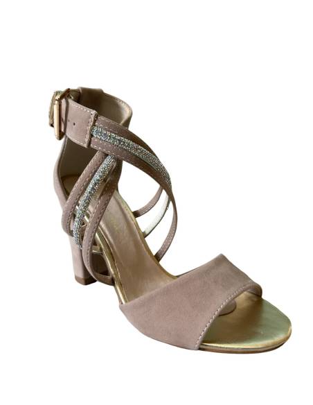 Sandały beż ozdobne paski skóra nubuk