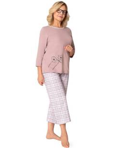 Piżama damska brudny róż rękaw 3/4 spodnie w kratkę... 2