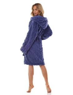 Szlafrok damski niebieski z kapturem 3D wiązany kieszenie... 2