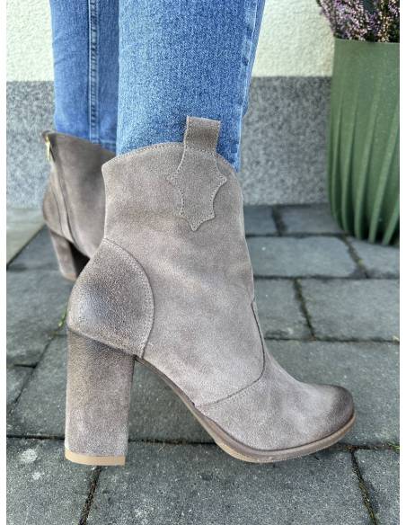 Botki beż almond nowość skóra zamsz Exquisite 1412  obcas słupek