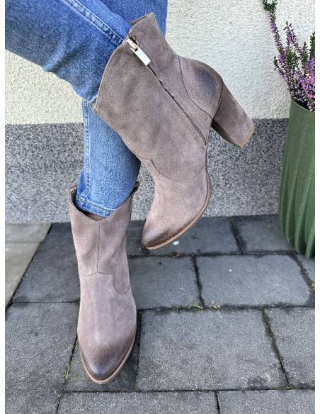 Botki beż almond nowość skóra zamsz Exquisite 1412  obcas słupek