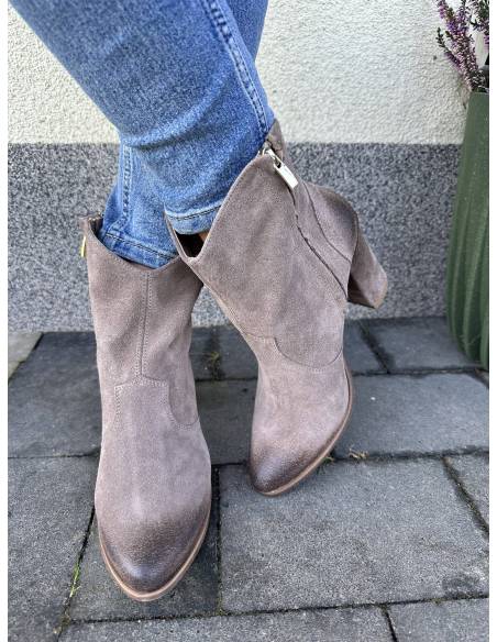 Botki beż almond nowość skóra zamsz Exquisite 1412  obcas słupek