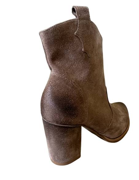 Botki beż almond nowość skóra zamsz Exquisite 1412  obcas słupek