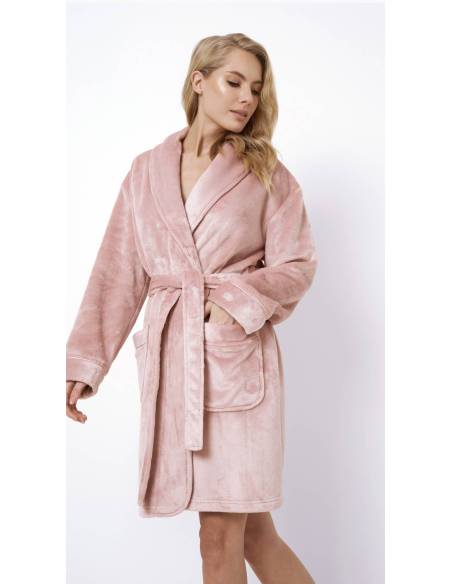 Szlafrok damski ciepły miś róż Aruelle Eva ROSE PINK