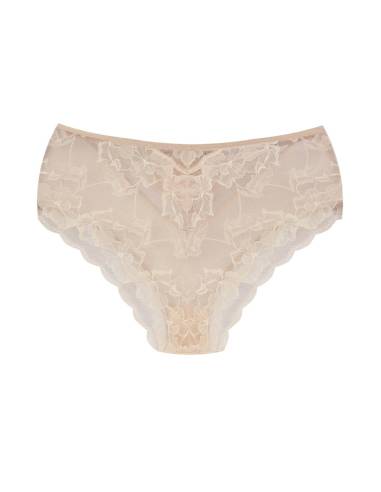 Figi wysokie beżowe nude beige koronkowe tiul...