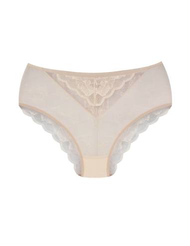 Figi wysokie beżowe nude beige koronkowe tiul...