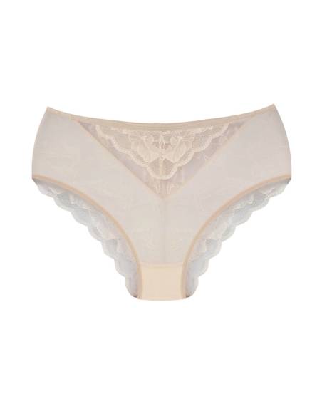 Figi wysokie beżowe nude beige koronkowe tiul Mediolano Amelia 19201