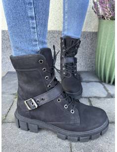 Trapery czarne skóra nubuk ocieplane zamek sznurowane... 2