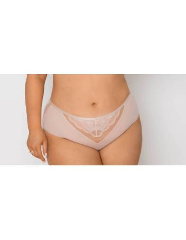 Figi wysokie beżowe nude beige koronkowe tiul...