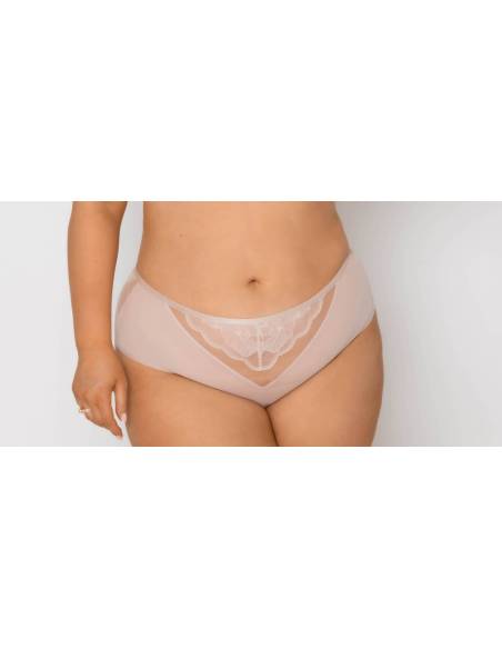 Figi wysokie beżowe nude beige koronkowe tiul Mediolano Amelia 19201