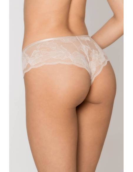 Figi brazyliany beżowe nude beige koronkowe tiul Mediolano Amelia 19201