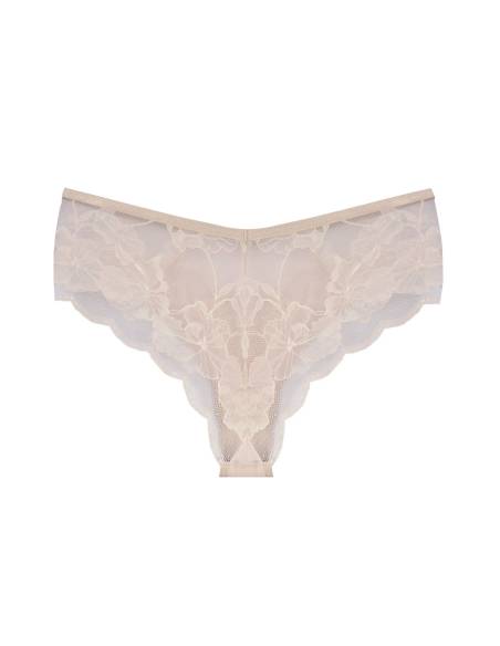 Figi brazyliany beżowe nude beige koronkowe tiul Mediolano Amelia 19201