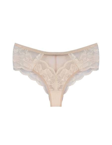 Figi brazyliany beżowe nude beige koronkowe tiul Mediolano Amelia 19201