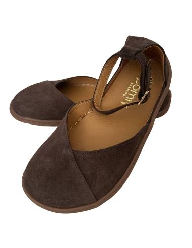 Brązowe baleriny skóra barefoot pasek na kostce...