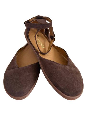 Brązowe baleriny skóra barefoot pasek na kostce...