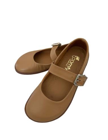 Beżowe baleriny skóra barefoot zapinane paskiem...