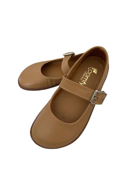 Beżowe baleriny skóra barefoot zapinane paskiem płaska podeszwa Comfy 316