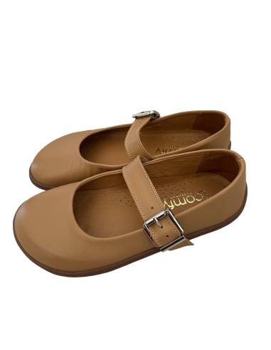 Beżowe baleriny skóra barefoot zapinane paskiem...