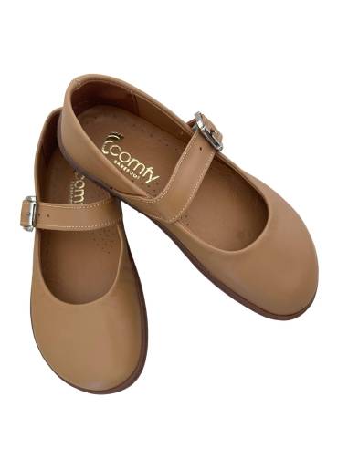 Beżowe baleriny skóra barefoot zapinane paskiem...