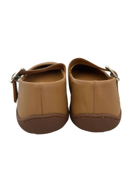 Beżowe baleriny skóra barefoot zapinane paskiem płaska podeszwa Comfy 316