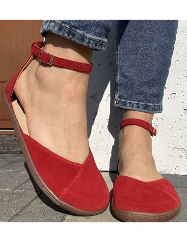 Czerwone baleriny skóra barefoot zapinane...