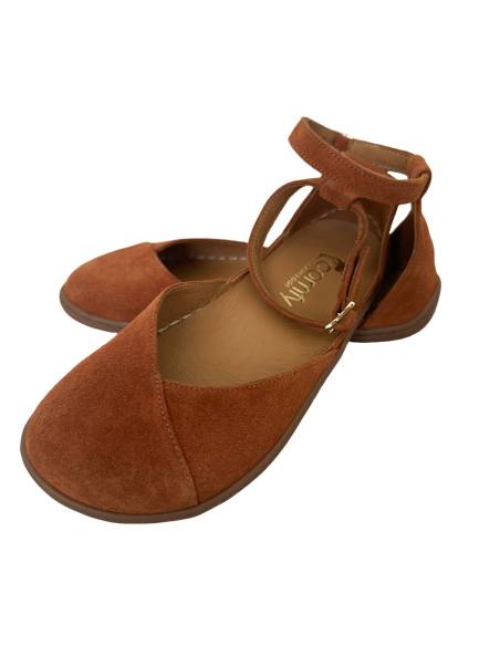 Brązowe baleriny rude skóra barefoot pasek płaska podeszwa Comfy 320